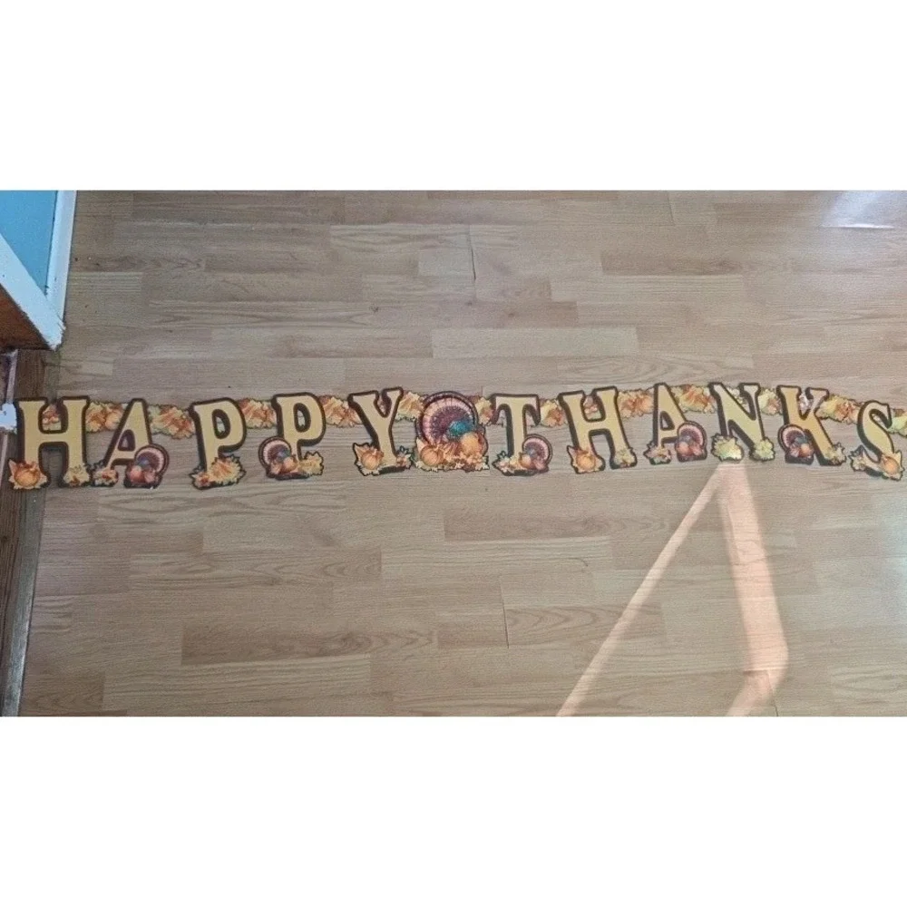 Vtg Happy Thanksgiving Banner Sign Die Cut Cardboard Hanging 7 